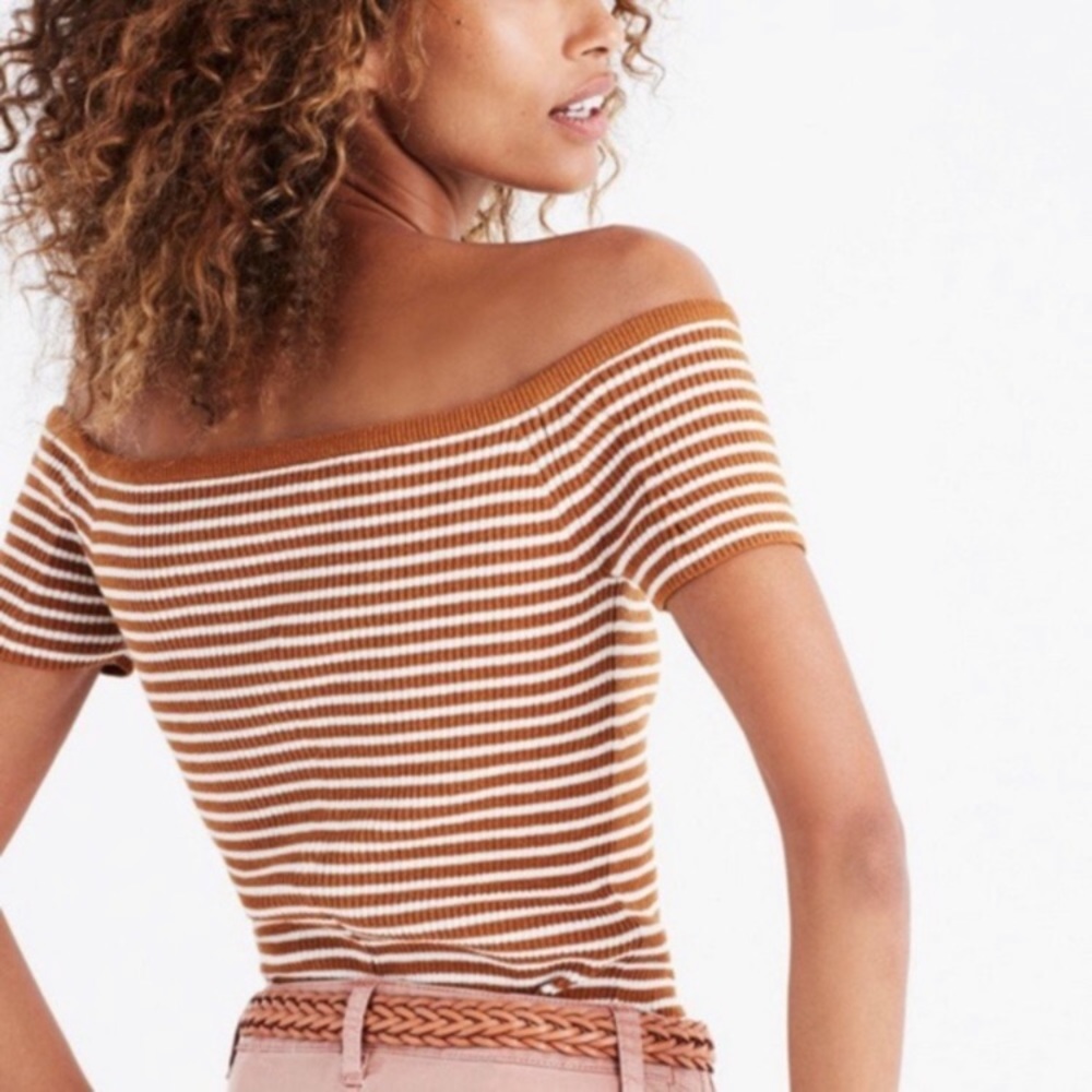 Madewell Off the Shoulder Sweater in Stripe Sweater Shirt
